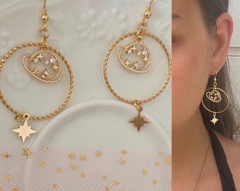 pendientes planeta, pendientes colgantes, pendientes estrella, pendientes mujer, regalo mamá, regalo mujer