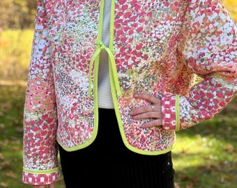 Cappotto corto trapuntato multicolore fatto a mano, taglia L/XL