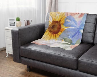 Trendy Watercolor Floral Microfiber Blanket ultra soft blanket gift for her graduation dorm room teacher gift gift for grandma home decor