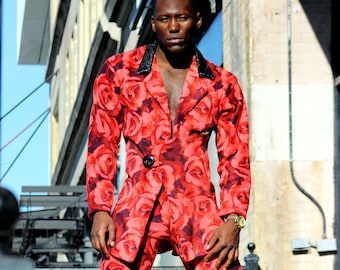 Men's Fleece Shirt Jacket with Rose Print, Ray Vincente