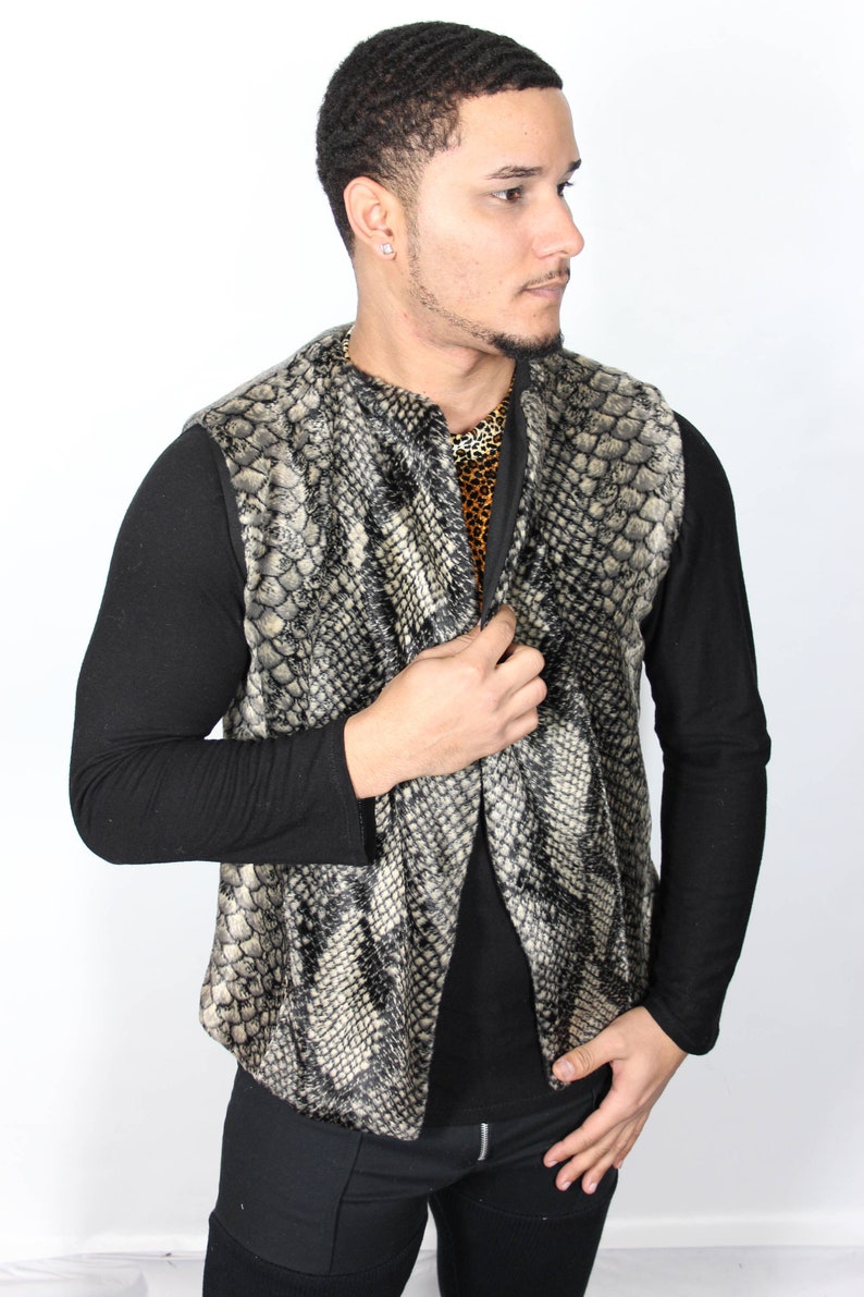 Mens Faux Fur Vest, Snake Print, Ray Vincente Etsy