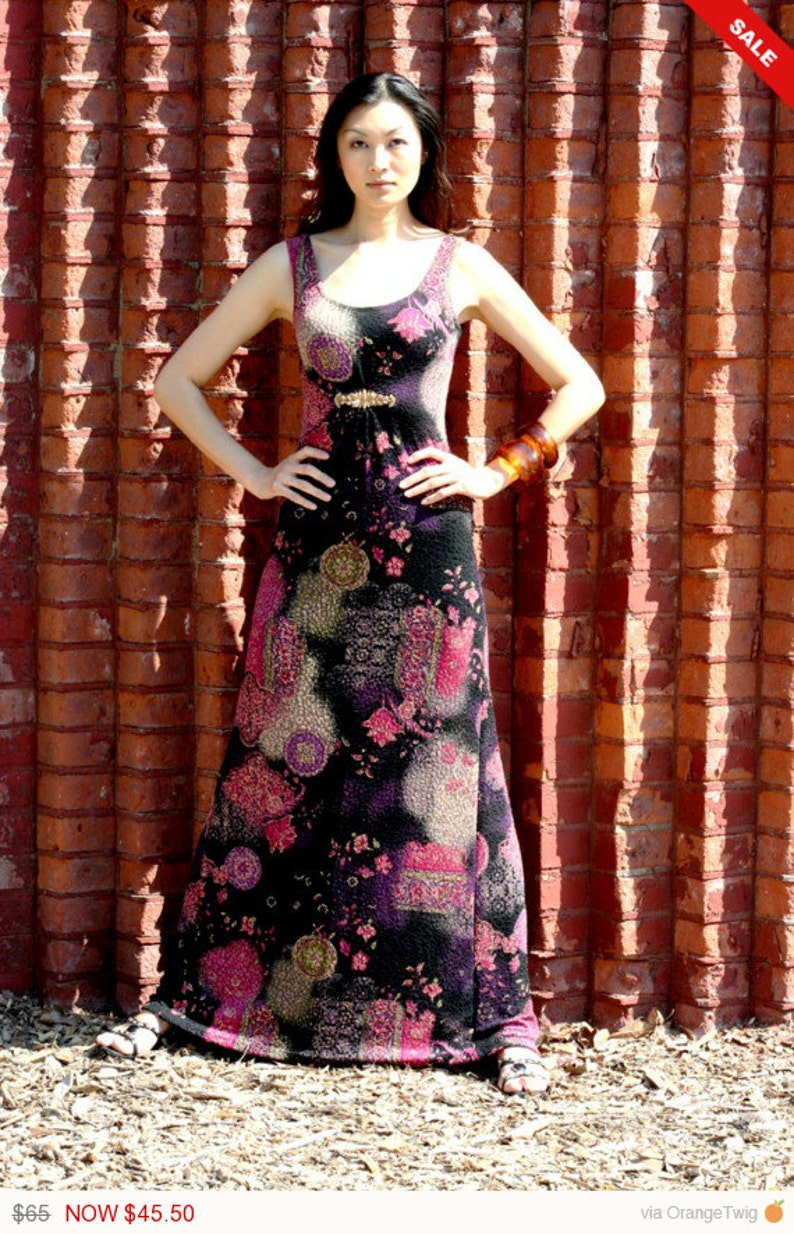 Women's knit gown, Multiprint long knit gown DivaRay Sample Sale Item image 1