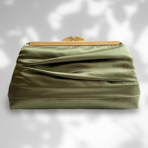 Olive Satin Wedding Clutch, Bridesmaid’s Purse, Personalization Options and More Colors