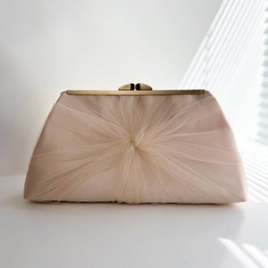 Personalisierte Satin- und Tüll-Hochzeits-Clutch, Champagner-Brauttasche, weitere Farben und Personalisierung verfügbar