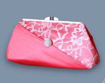 Lace Satin Bridesmaid Clutch With Rhinestone in Various Colors