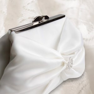 Ivory Satin Bridal Rhinestone Clutch With Personalization Photo Lining And Monogram