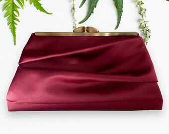 Burgundy Wedding Clutch, Maroon Red Pleated Bridesmaid’s Purse, Personalization Options and More Colors