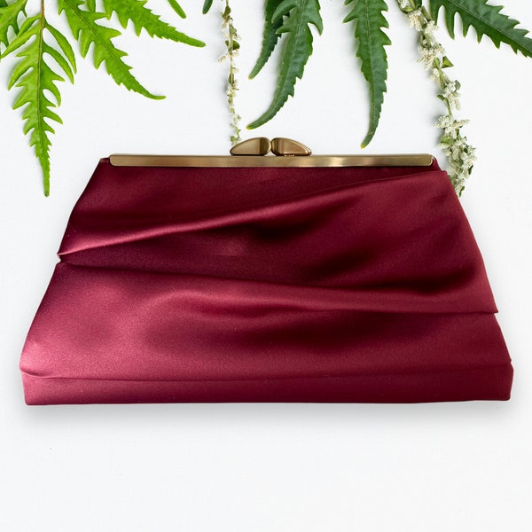 Burgundy Wedding Clutch, Maroon Red Pleated Bridesmaid’s Purse, Personalization Options and More Colors