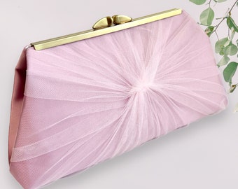 Dusty Pink Satin and Tulle Bridal Clutch, Personalization Options