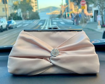 Champagne Satin Wedding Clutch, Rhinestone Clutch, More Colors and Personalization, Photo Lining, Monogram or Inscription