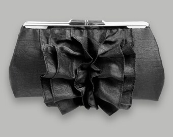 Black Ruffle Wedding Clutch Purse | Bridesmaids or Mother In Law Gift With Personalizations