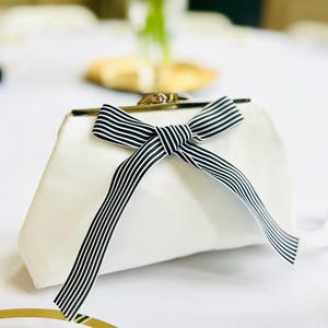 Black and White Bow Satin Wedding Clutch, Bridesmaid’s Purse, Personalization Options and More Colors