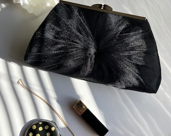 Black Satin and Tulle Wedding Clutch Purse, More Colors And Personalization Options