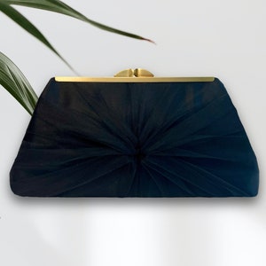 Ivory Satin and Tulle Bridal Clutch, Personalization Options Black