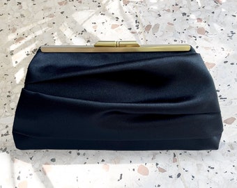 Black Satin Wedding Clutch, Bridesmaid’s Purse, Personalization Options and More Colors