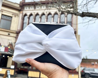 Color Block Black And White Knot Clutch For Weddings Prom Gala, More Colors And Personalization, Photo Lining And Message Inscription, SMALL