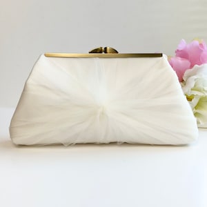 Ivory Satin and Tulle Bridal Clutch, Personalization Options image 1