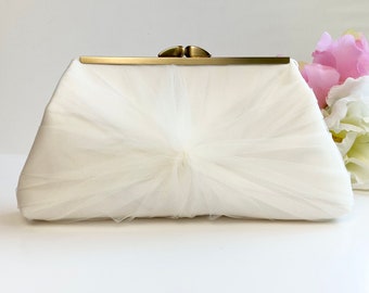 Ivory Satin and Tulle Bridal Clutch, Personalization Options
