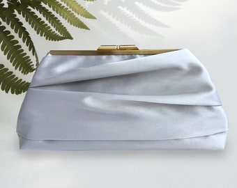 Silver Satin Bridal Clutch, Pleated Bridesmaid’s Purse, Personalization Options and More Colors