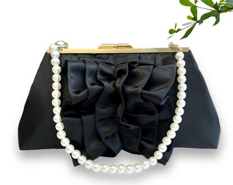 Satin and Ruffle Wedding Clutch Purse With Strap, Evening Bag, More Colors and Personalization Available