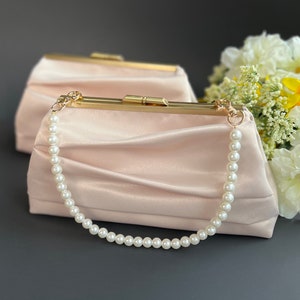 Pleated Satin Wedding Clutch Purse with Strap, Champagne Evening Bag, More Colors and Personalization Available image 2