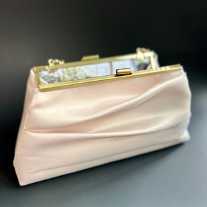 Pleated Satin Wedding Clutch Purse with Strap, Champagne Evening Bag, More Colors and Personalization Available image 3