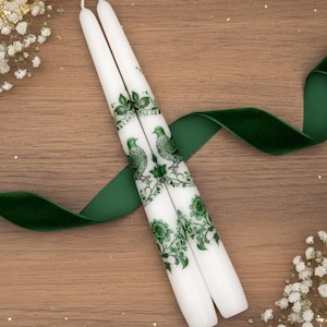 Green Bird Decorative Taper Candle Set: Elegant Home Decor, 10-inch