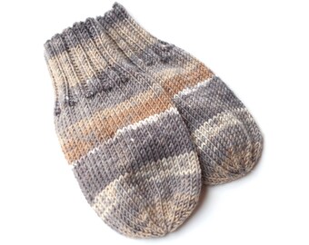 No Itch Tan and Gray Stripe Toddler Mittens