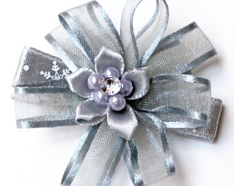 Sheer Silver Gray Winter Holiday Hair Clips Set of 2