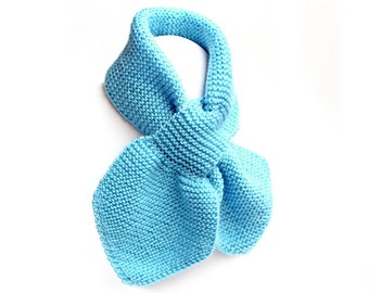 Toddler's Hand Knit Blue Stay-Put Scarf