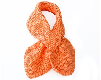 Toddler Knit Scarf. Kids Orange Pull Thru Neckwarmer. Keyhole Muffler 2 to 4 Years. Child's Winter Neck Warmer Wrap. Bow Tie Loop Ascot