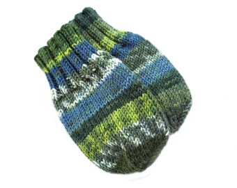 Wool-Free Blue and Green Baby Mittens, 3 to 6 Months