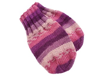 Plum Striped Baby Mittens, 12 Months