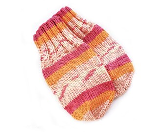 Pink Striped Baby Mittens, 12 Months