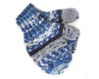 Blue and Gray Wool-Free Toddler Mittens With Thumbs, 12 to 18 Months