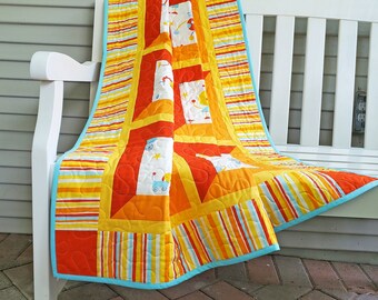 Robots and Rocket Ships Handmade Patchwork Kid's Quilt