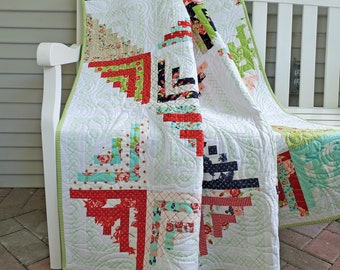Handmade Modern Log Cabin Patchwork Quilt