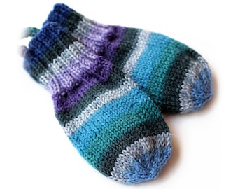 Hand Knit Baby Mittens on String, 3 to 6 Months