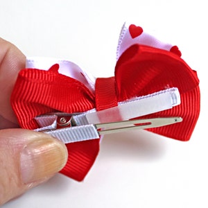 Valentine's Day Overlay Quad Hair Bows Set of 2, Red Hearts on White image 4
