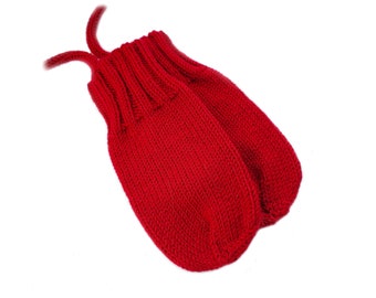 Red Toddler Mittens on String, 12 to 18 Months