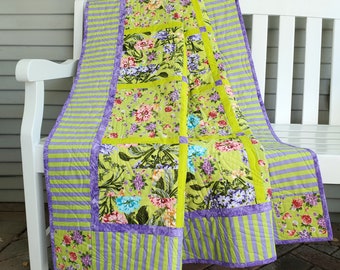 Handmade Vintage-Inspired Floral Patchwork Quilt With Dragonflies