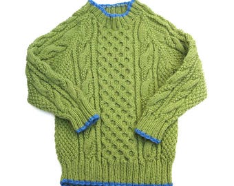 Green Pullover Fisherman Knit Sweater, Unisex 2T