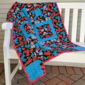 Handmade Day of the Dead Patchwork Lap Quilt