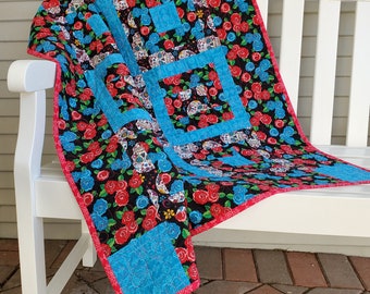 Handmade Day of the Dead Patchwork Lap Quilt