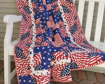 Handmade Patriotic Patchwork Lap Quilt