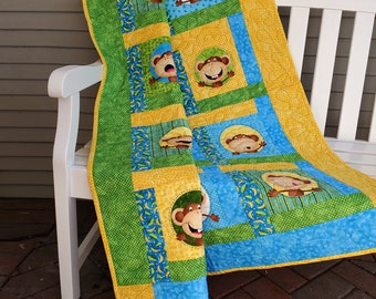 Handmade Patchwork Quilt With Monkeys