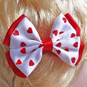 Valentine's Day Overlay Quad Hair Bows Set of 2, Red Hearts on White image 5