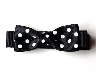 Black With White Polka Dots Tuxedo Bows Hair Clips Set of 2