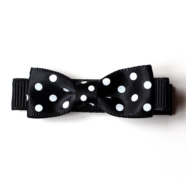 Black With White Polka Dots Tuxedo Bows Hair Clips Set of 2