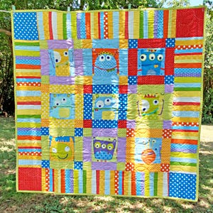 Kid's Monsters Patchwork Quilt, Silly Monsters